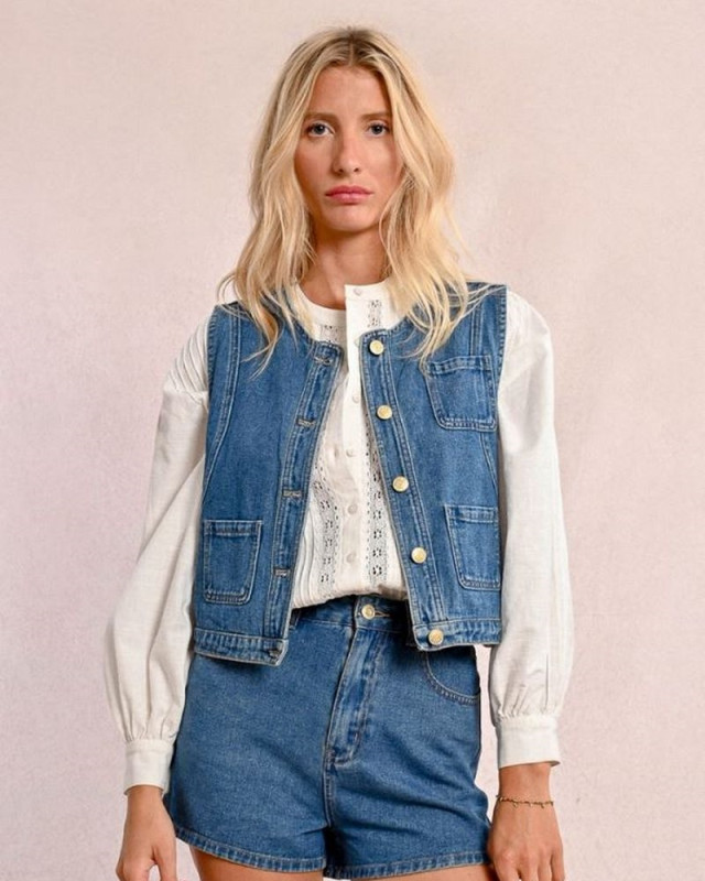 Veste sans manche dénim MOLLY BRACKEN bleudenim