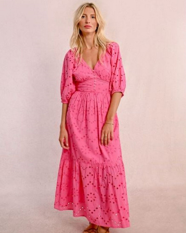 Robe Longue en Broderie Ajourée MOLLY BRACKEN Rose