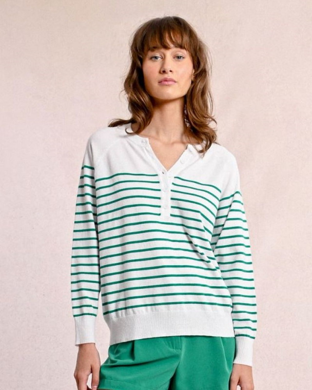 Pull Fin Rayé MOLLY BRACKEN blanc/vert