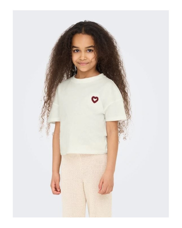 T-shirt avec coeur KIDS ONLY cloud dancer heart /beaujolais