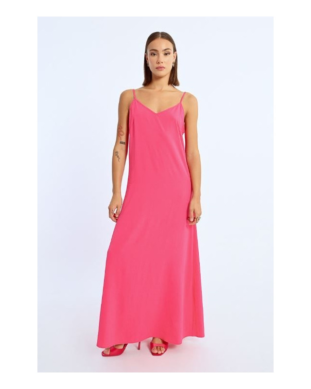 Robe longue unie à bretelles LILI SIDONIO fuchsia