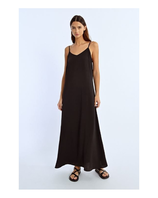 Robe longue unie à bretelles LILI SIDONIO Noir