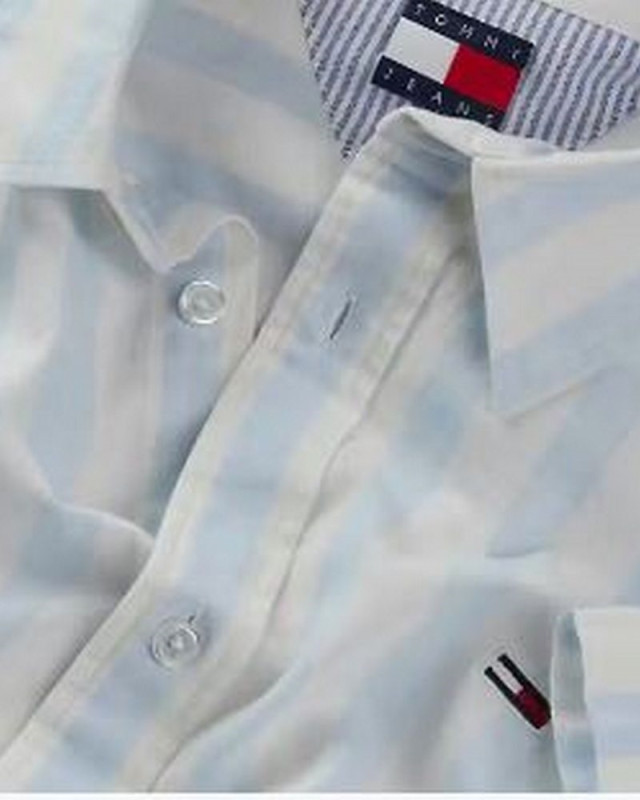 Chemise standard en mélange de lin TOMMY HILFIGER sweeat blue / ecru