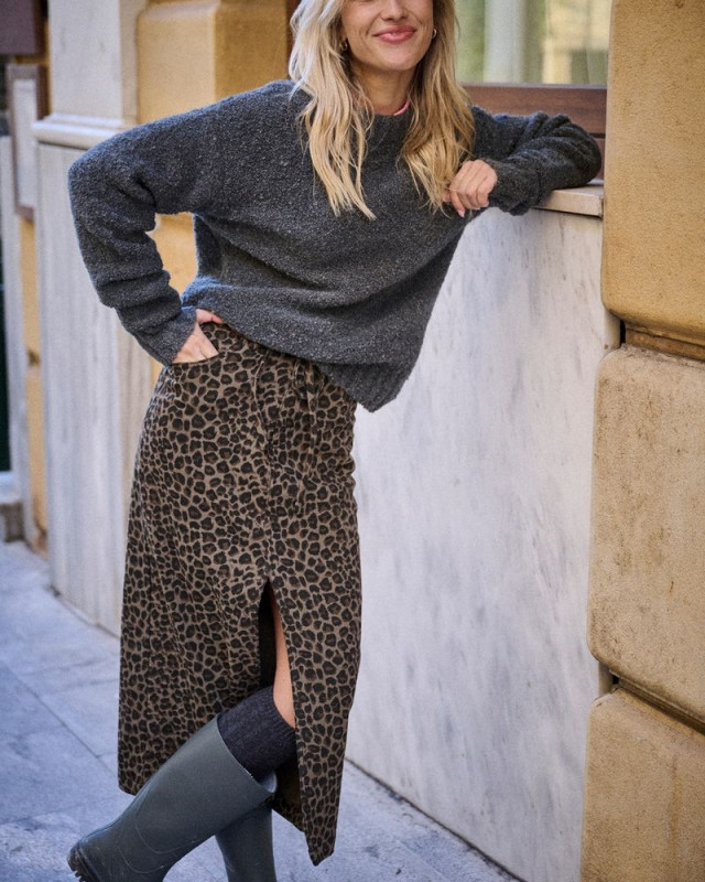 Jupe longue jess LAURE + MAX leopard carbone