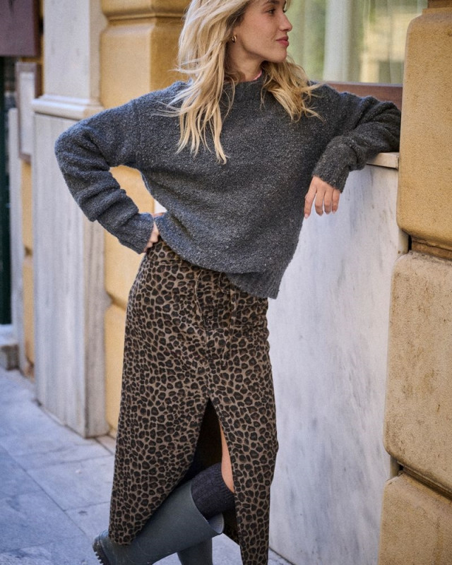 Jupe longue jess LAURE + MAX leopard carbone