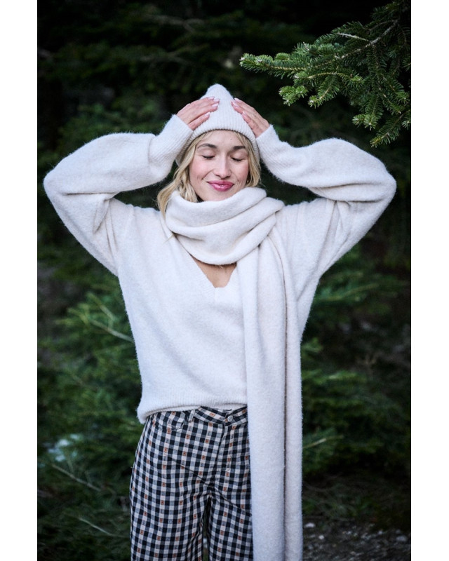 Pull col V maggy LAURE + MAX Blanc