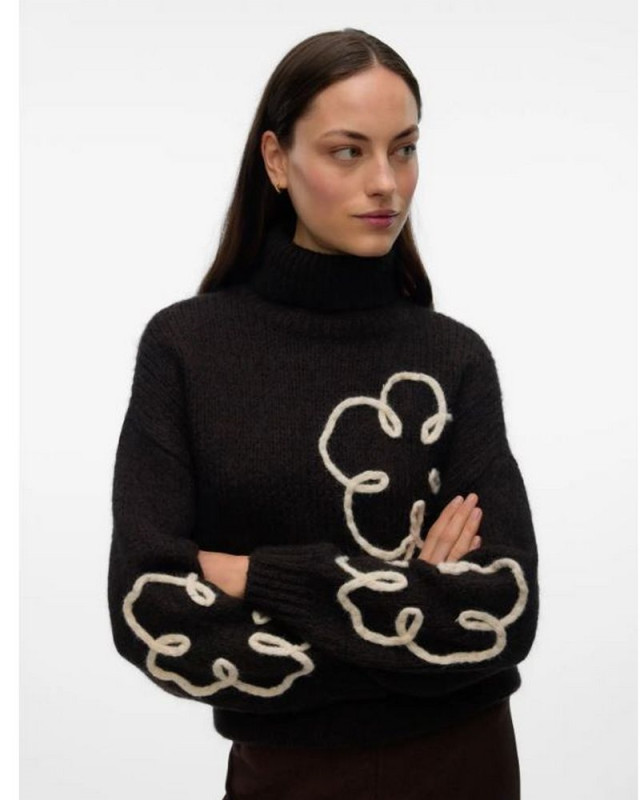 Pull brodé fatima VERO MODA chocolate torte