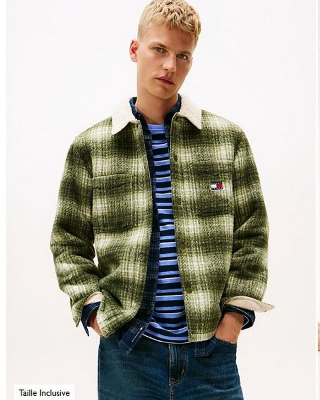 Veste courte Tjm check teddy overshirt ext TOMMY HILFIGER dark greenery/check