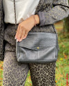 Sac bandoulière Pcsienna PIECES black croco embossed