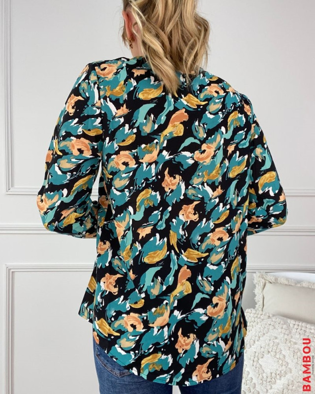 Chemisier SUZZY & MILLY motif bleu canard/noir/camel