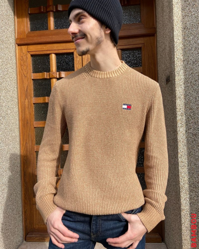 Pull en maille côtelée TOMMY JEANS Beige