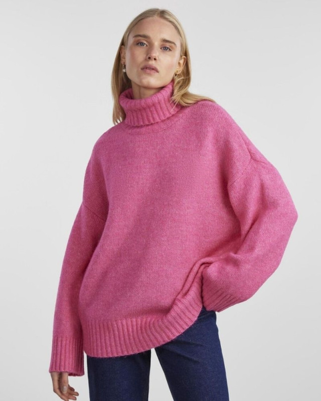Pull col roulé en maille PIECE Rose