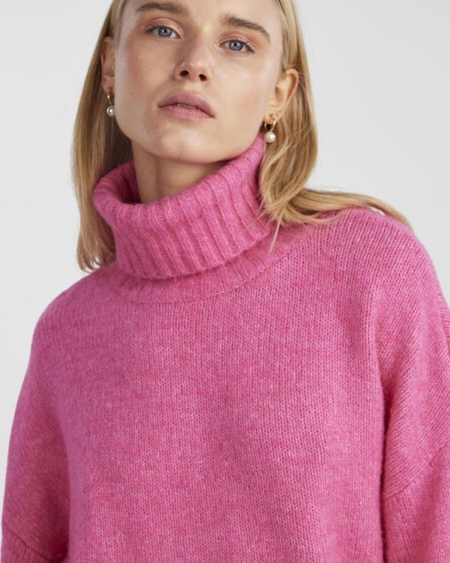 Pull col roulé en maille PIECE Rose