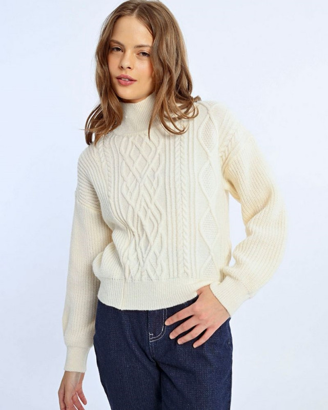 Pull torsade LILI SIDONIO Blanc Cassé