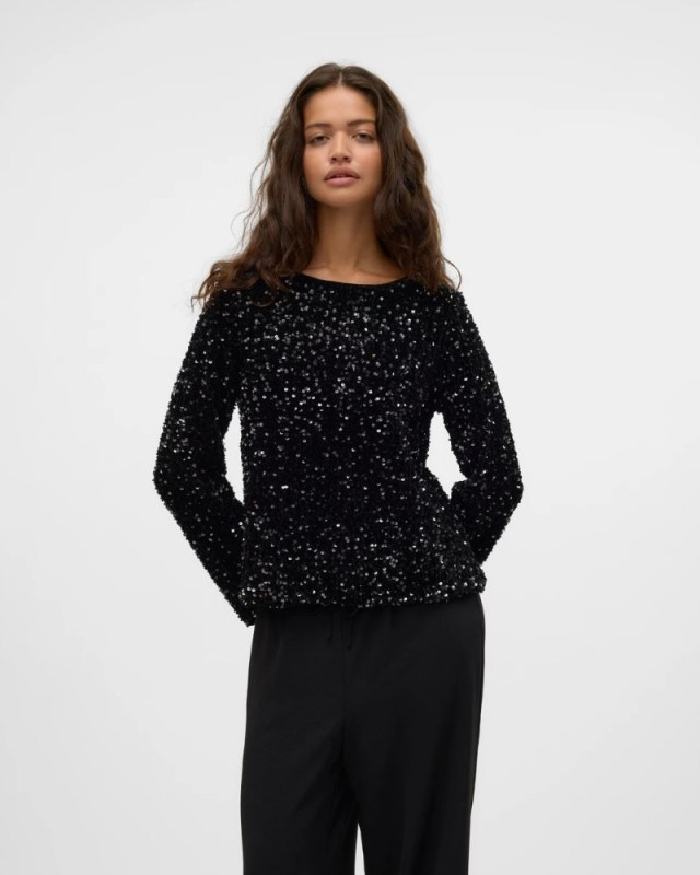 Top à sequins Bella VERO MODA Noir