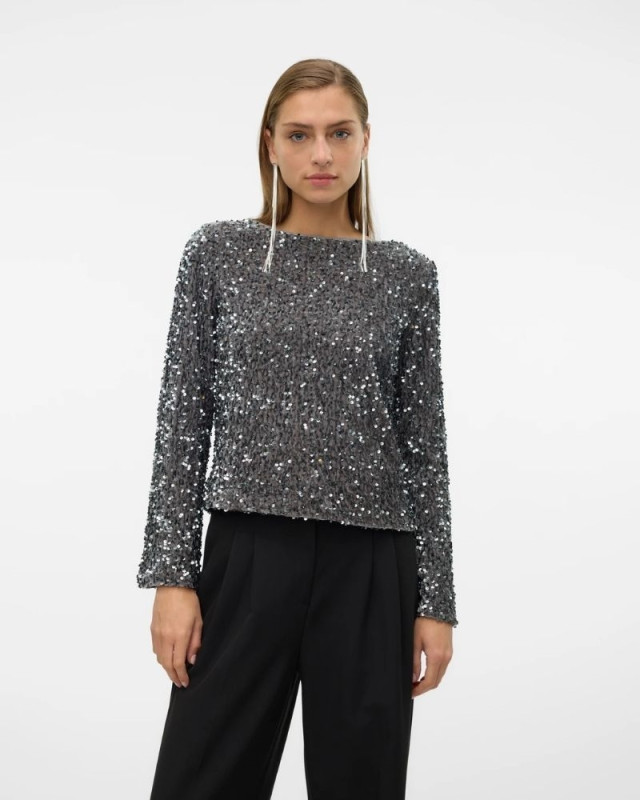 Top à sequins Bella VERO MODA Gris